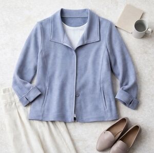 Eileen Fisher Periwinkle Cotton Knit Jacket Concealed Button Front M